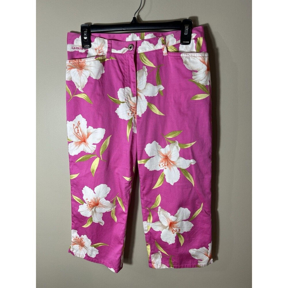 Lauren Ralph Lauren Pants Women Floral Cropped Wide Leg Pink Cotton Stretch 10P